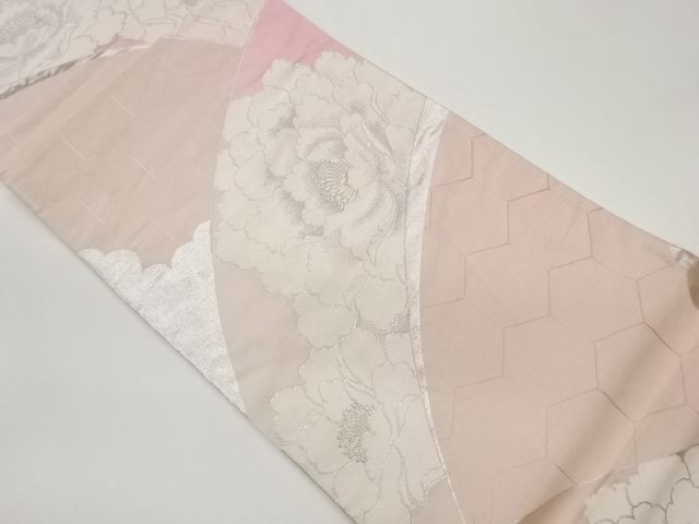 JAPANESE KIMONO / VINTAGE FUKURO OBI / WOVEN FLOWER & KIKKO PATTERN